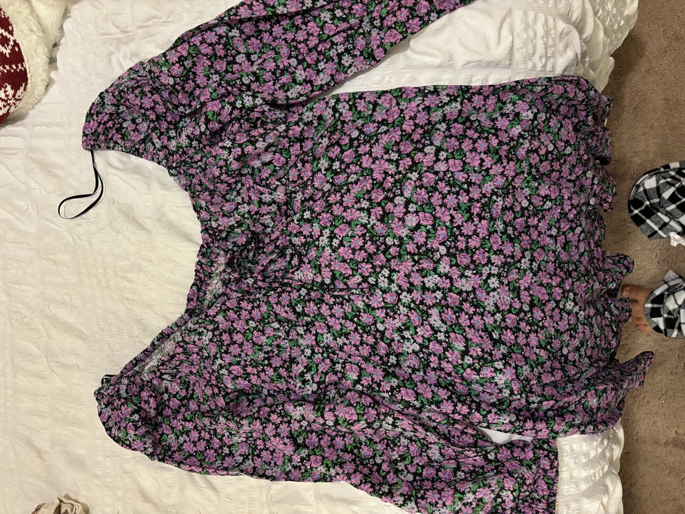 Purple floral dress| Elastic collar| Draw string bodice